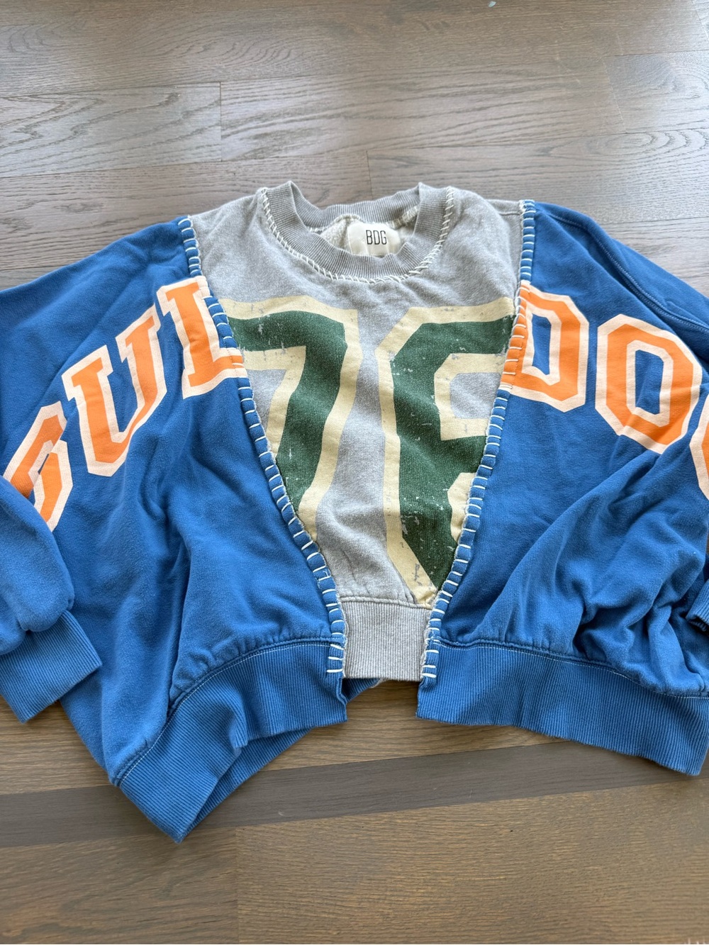 Urban Outfitters Blue, Gray & Orange Layered Pullover Sweatshirt
